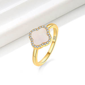 कस्टम गहने कारखाने 925 स्टर्लिंग चांदी 18k सोने की चार पत्ती थक्के महिलाओं के लिए मोती लाल एगेट रिंग की प्राकृतिक पत्थर माँ - Product Image 4