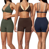 Set Olahraga Wanita 2 Potong: Bra Olahraga Tanpa Kawat Model Segitiga & Celana Pendek Fitness Pinggang Tinggi, Menyerap Keringat