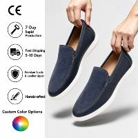 Nouvelles Chaussures Décontractées Homme 2026 – Mocassins à Enfiler en Cuir Véritable Bleu Marine et Gris avec Semelle Blanche Respirante – Idéales pour la Marche Quotidienne
