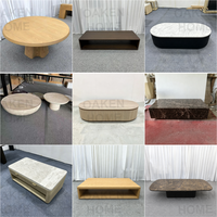 OAKEN Natürlicher Marmor Runder Couchtisch Vertikal Gerillter Sockel-Teetisch Luxuriöse Wohnzimmerdekoration Steintisch Wohnmöbel