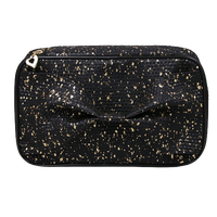 Sac à cosmétiques noir à paillettes avec nœud, vente en gros, organiseur de maquillage portable pour femmes