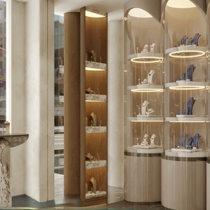 Espositori personalizzati a LED eco-friendly montati a parete per borse di lusso da <span class=keywords><strong>donna</strong></span> grandi magazzini gioielli in argento dorato - Product Image 5