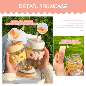 Hot verkopende schattige glazen beker, zeer esthetisch, INS-letterdesign, dubbele drinkbeker met rietje, viral stijl - Product Image 2