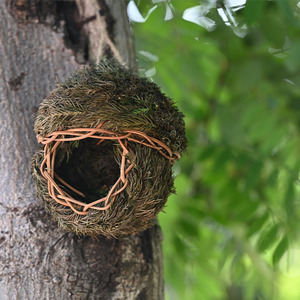 Nid d'oiseau en aiguilles de pin, tissé à la main, écologique, décoration de jardin pour oiseaux, 17x15cm, forme arrondie - Product Image 1