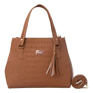 Bolso de Mano para Mujer Fana Ileana, Diseño de Cocodrilo Color Camel, Cierre de Solapa, Gran Capacidad, Correa de Cadena, Estilo Étnico, Uso Casual - Product Image 1