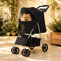 Poussette pour animaux de compagnie à 4 roues, pliage rapide, chariot pour chien et chat, capacité 15 kg, roues avant pivotantes amortissantes, frein arrière, porte-gobelet, OEM ODM