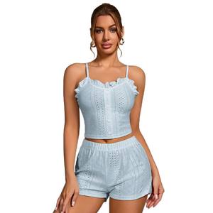 I-0788 Summer Pajama Solid Colors <strong>Vest</strong> Tank <strong>Top</strong> Sexy Cute Ruffle Women's Pajamas Set Loungewear <strong>Pyjama</strong> Femme Sleepwear Homewear - Product Image 5