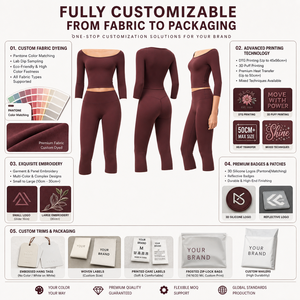 Ensemble de vêtements de sport pour femmes, haut court à épaules dénudées à manches 3/4, leggings capri, tenue de yoga et de gym, soutien doux, logo personnalisé, vêtements de sport - Product Image 3