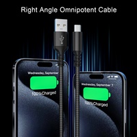 Câble de données USB Type-C vers USB-A JILIAN 2m 6ft en nylon tressé 18W à angle droit 90 degrés pour téléphone portable et ordinateur portable