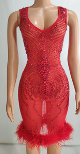 Vestido de noche corto sin mangas para mujer, Sexy, transparente, con piedras de malla, cristales, <span class=keywords><strong>plumas</strong></span>, ajustado - Product Image 6