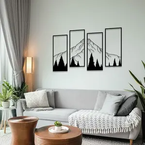 Custom residential interior pendant living room abstract line art wall mountain metal decoration