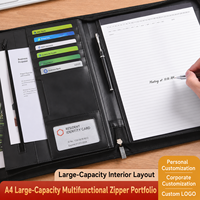 Portafolio de Cuero A4 Personalizado con Cierre, Bolsillo Interior con Cierre, Ranuras para Tarjetas, Portadocumentos con Logotipo para Reuniones de Negocios