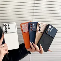 Étui en cuir magnétique premium tendance pour Samsung Galaxy S26 Ultra S25 S24 Plus avec grande fenêtre pour appareil photo, coque arrière antichoc
