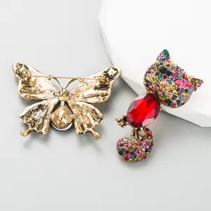 Creativecat Alloy Rhinestone Brooch Butterfly Glass Drill Brooches Pin Fine Jewelry For Wedding