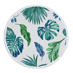 Custom Quick-dry Printed Microfiber Pool Sand Free Circle Round Beach Towel Mat with Tassels