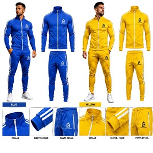 LONG MISSION INDUSTRY Chándal Azul y Amarillo para Hombre, Manga Larga, con Cremallera y Capucha, Estilo Deportivo de Invierno, Bolsillos Laterales, Color Sólido - Product Image 4