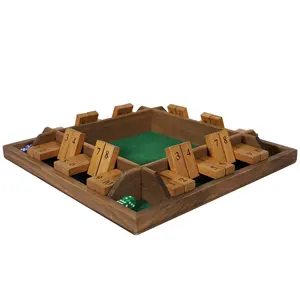 EASTOMMY ET-230760-L 4 pemain mematikan kotak permainan dadu meja papan kayu untuk anak-anak dan dewasa dengan 12 dadu