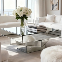 Table basse en miroir avec diamants écrasés argentés de luxe, plateau en verre élégant, décoration d'intérieur élégante, prix de gros d'usine, meubles