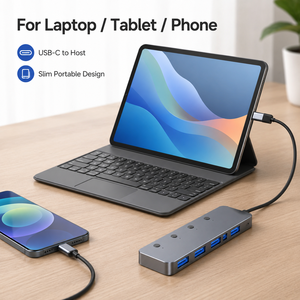 Hub <span class=keywords><strong>USB</strong></span> 5 en 1, <span class=keywords><strong>adaptateur</strong></span> <span class=keywords><strong>USB</strong></span> 3.0 de type A à 4 ports avec interrupteurs d'alimentation individuels, séparateur multiport en aluminium pour PC portable - Product Image 1