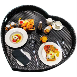 popular seaside pool swimming drinks food serving tray basket rattan bali floating tray Round breakfast water outdoor PE rattan