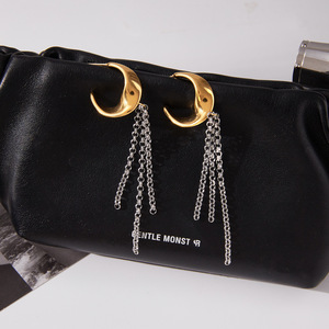 Moon Shaped Tassel Earrings 18K Gold Stainless Steel Chandelier Fashion Jewelry - Product Image 4