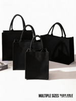 Sac fourre-tout en toile de jute noire de qualité supérieure avec impression de logo personnalisé, sac en toile de jute laminée de luxe pour cadeau d'entreprise, vente en gros