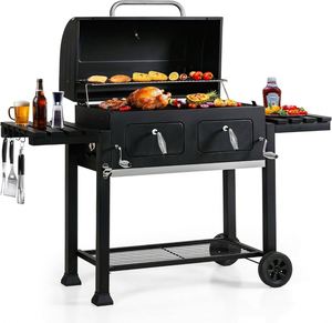 Parrilla de Carbón Moderna para Jardín, Barbacoa Grande con Carro, para Fiestas en el Patio, Acabado Cromado Negro - Product Image 1