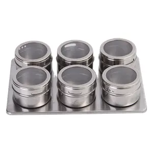 9 pieces canister can pot metal magnet set box stainless steel magnetic tin containers spice jar set