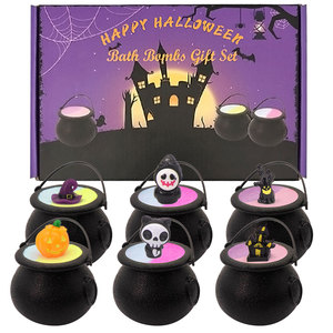 Coffret Cadeau de Bombes de Bain d'Halloween – Forme de Chaudron de Sorcière de Dessin Animé – Bombes de Bain Naturelles Faites à la Main pour le Bain - Product Image 1