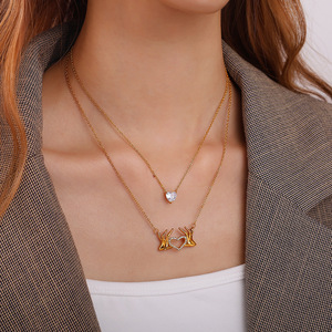 Collier pendentif cœur style européen et américain en acier inoxydable plaqué or 18 carats, bloc de couleur irrégulier, bijoux pour femme, cadeau - Product Image 4