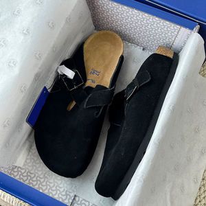 Sandalias Planas de Mujer, Estilo Mula, de Cuero Genuino y Gamuza, con Corcho, para Exteriores, Estilo Hana, Suela Sólida, Guangdong - Product Image 6