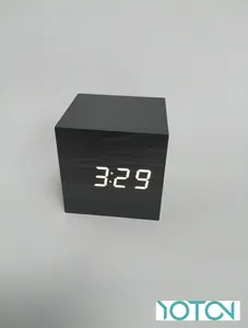 Youton 2024 Wood LED Table Clock Small Cube Table Alarm Clock