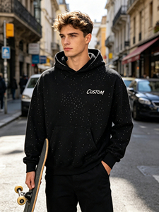 Sweat à capuche <span class=keywords><strong>pour</strong></span> <span class=keywords><strong>homme</strong></span> en molleton français 100% coton 500 GSM, avec logo personnalisé et strass, style streetwear - Product Image 2