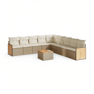 Set Divano da Giardino in Rattan Beige, Arredamento da Esterno dal Design Contemporaneo, Cuscini in Schiuma ad Alta Densità Impermeabili, Rattan PE Resistente ai Raggi UV - Product Image 1