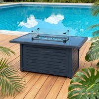 Table de foyer à gaz rectangulaire en aluminium avec dessus en verre de 49 pouces avec brûleur de foyer de 55000 BTU