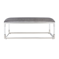 Tabouret d'extrémité de chambre à coucher avec cadre en acier inoxydable doré de luxe Bancs en acrylique velours au design minimaliste pour salle de sport, hôtel et atelier