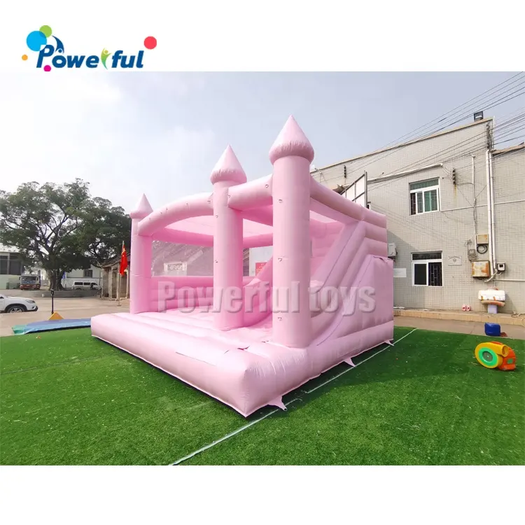قلعة قفز للأطفال قابلة للنفخ, قلعة قفز للأطفال قابلة للنفخ باللون الوردي الأكثر شعبية مع زلاجة للتأجير