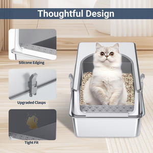 Caja de arena para gatos MSP-03 de acero inoxidable, 61x44x19cm, rectangular, de metal y plástico, a prueba de salpicaduras, para gatos adultos - Product Image 3