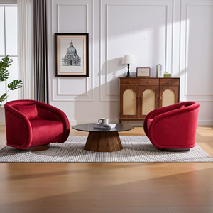 Fauteuil tonneau luxueux en velours <span class=keywords><strong>rouge</strong></span> bordeaux avec rotation à 360° °   Fauteuil pivotant individuel pour salon et chambre à coucher - Product Image 6