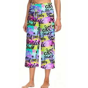 <span class=keywords><strong>Pantalones</strong></span> Capri de Yoga de Cintura Alta con Estampado de Letras Graffiti <span class=keywords><strong>para</strong></span> Mujer, con Cordón Ajustable, Estilo <span class=keywords><strong>Urbano</strong></span>, Pierna Ancha, Ropa de Verano <span class=keywords><strong>para</strong></span> Entrenamiento - Product Image 3
