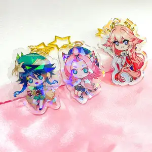 Kreativer Farbverlauf Zwei Seiten gedruckt Custom Charm Japan Anime Acryl Schlüssel bund mit Glitzer Hologramm