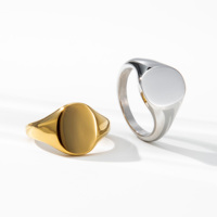 YF2996 Großhandel Wasserdichter Schmuck Benutzerdefiniertes Logo Graviert 18K Vergoldeter Edelstahl Gold Geometrischer Ovaler Blanko-Siegelring