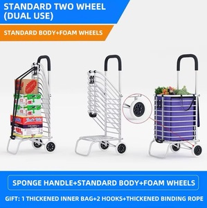 Prezzo all'ingrosso pieghevole in alluminio portatile tirare a mano carrello pieghevole carrello per la spesa di verdure carrello con 2 ruote - Product Image 3