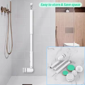 Bathroom Tile Floor Bathtub Multi-function Handheld Long Handle Automatic Rotation Retractable Electric Cleaning Brush