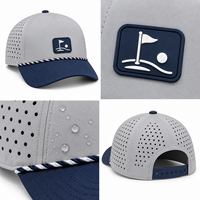 Casquette de baseball imperméable à 5 panneaux avec logo personnalisé en PVC caoutchouc, casquette de sport avec trous découpés au laser et cordelette sur la visière