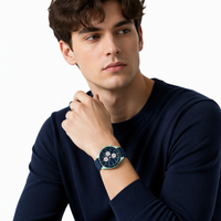 Montre Chronographe à Quartz en Biocéramique, Boîtier Rond, Bracelet Tressé, Phase de Lune, Analogique, pour Affaires et Sport