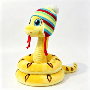 Peluche de serpiente con gorro a rayas de colores personalizado, adorable peluche de serpiente amarilla, lindo peluche de serpiente de dibujos animados - Product Image 5