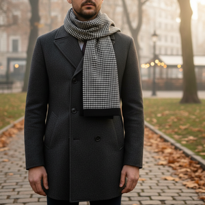 Bufanda de Lana con Diseño de Pata de Gallo en Blanco y Negro, Tejido de Doble Cara, Talla Única para Hombre - Product Image 3
