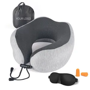 2023 usine nouveau Design mousse à mémoire de forme U cou oreiller avec 100% coton tissu couverture facile transport sac de rangement voyage cou oreiller