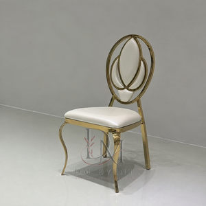 <b>Gold</b> Ornate Scroll Back Stainless Steel Event <b>Chair</b> with White Cushion for Wedding and Hotel Banquets Wholesale Seating - Product Image 1